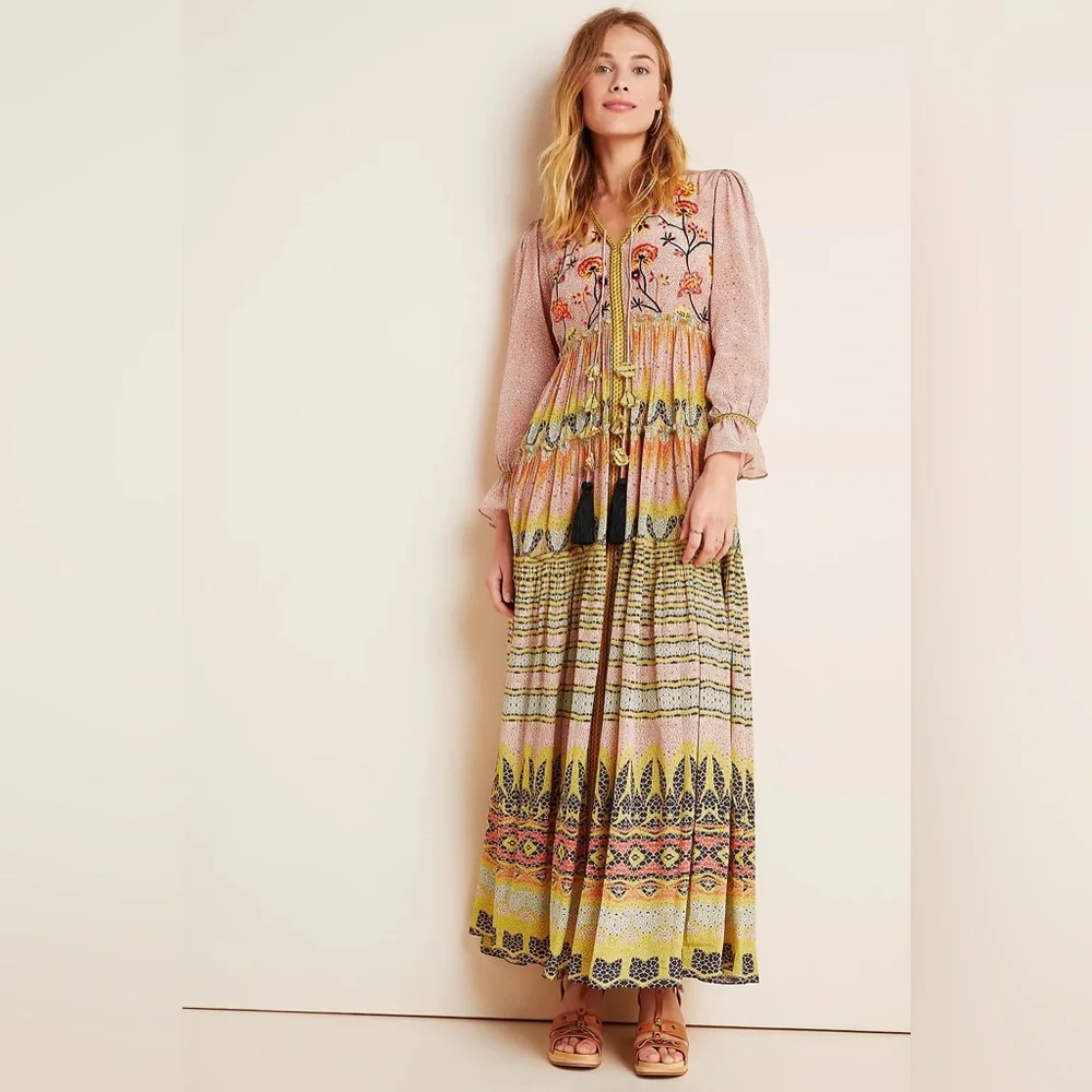 Anthropologie Bhanuni by Jyoti Giorgia Embroidered Maxi Dress NWOT - Picture 1 of 12